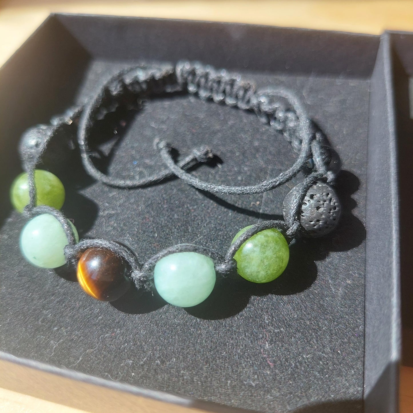 Gemstone Macrame Bracelet: Unisex Adjustable Bracelet Tiger's Eye, Peridot, Chrysoprase, Lava, Obsidian