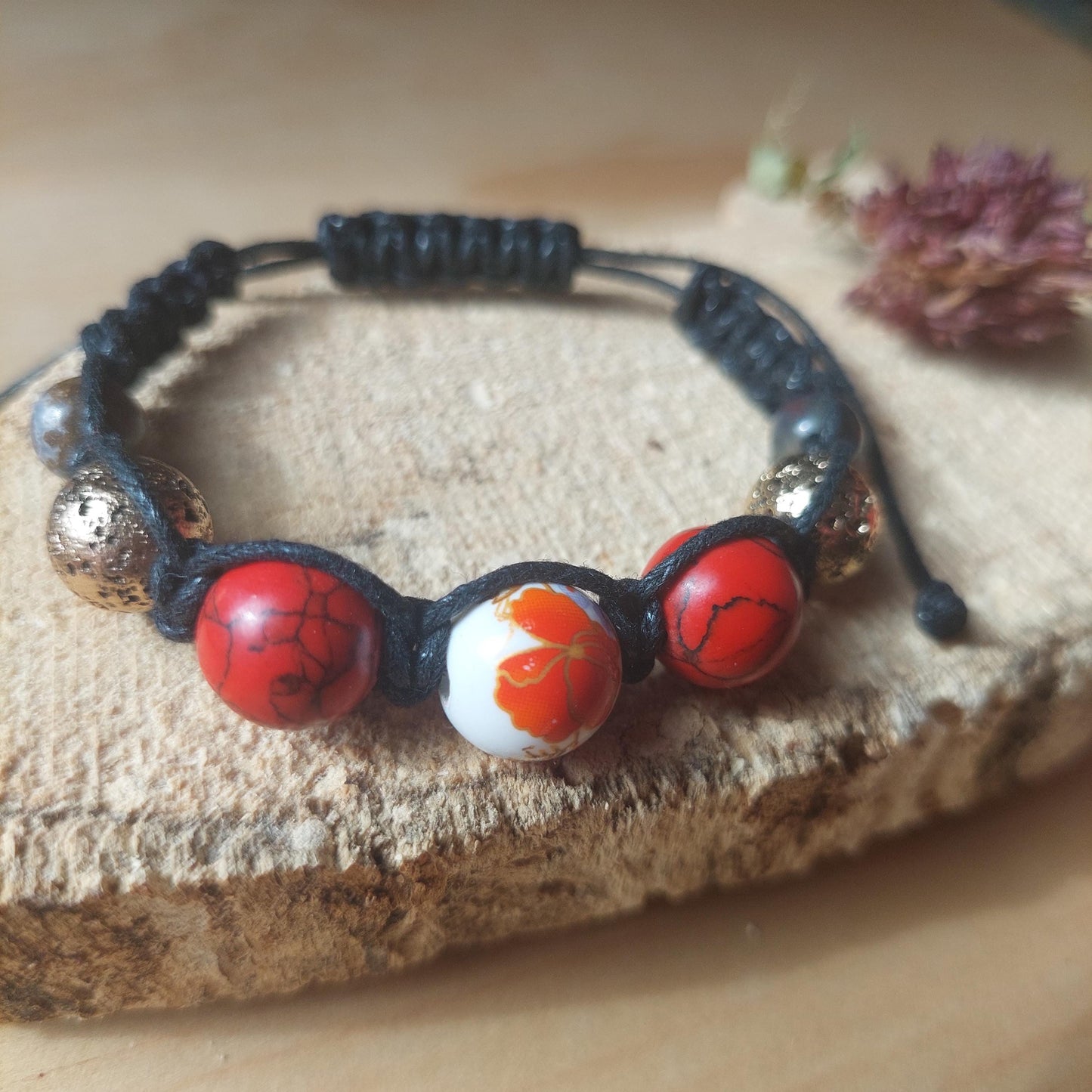 Macrame Bracelet Turquoise, Lava, Obsidian, Adjustable Bracelet, Unisex Unique Handmade Gift for Her, for Him