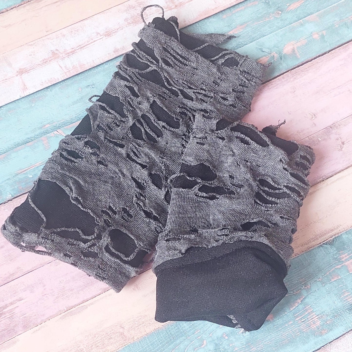 Edgy Distressed Fingerless Gloves – Gray & Black Grunge Accessories for Avant-Garde Fashion, Evening Looks & Statement Outfits