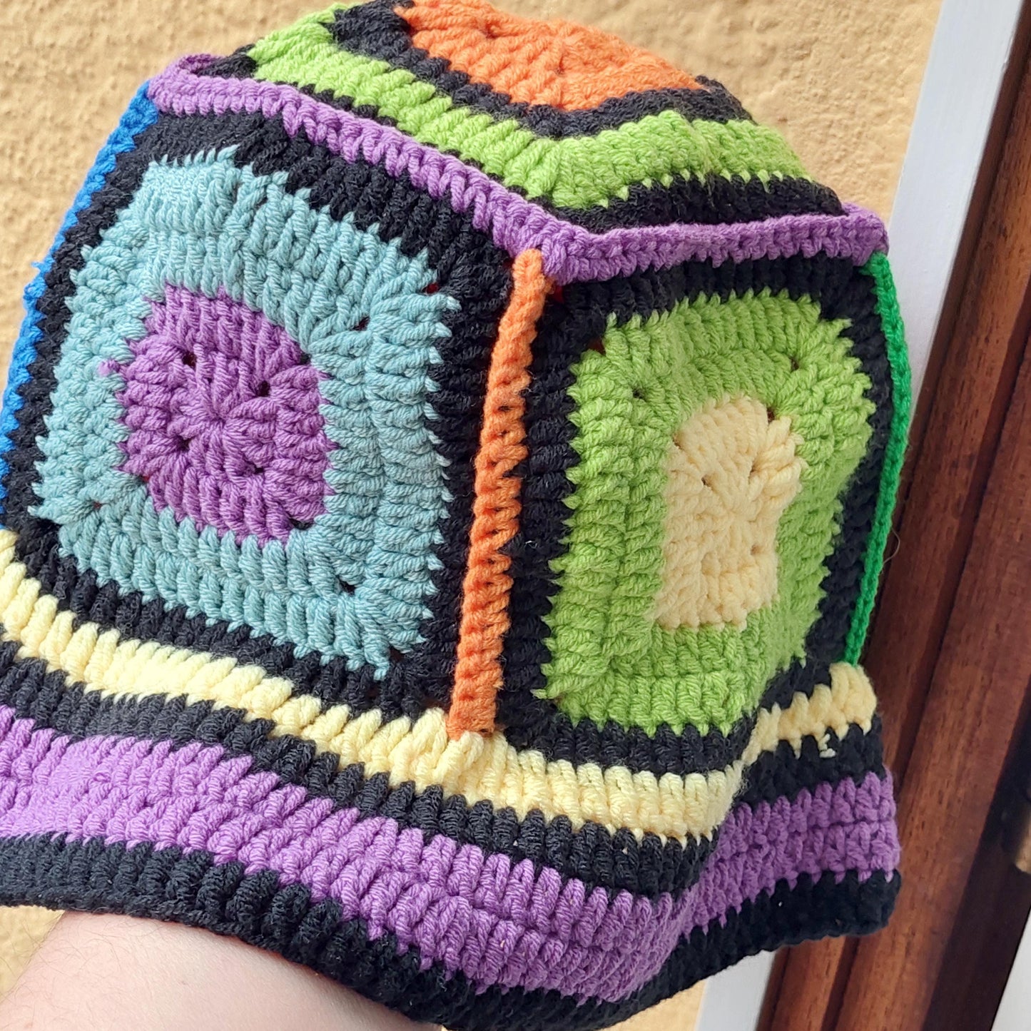 Colorful Boho Crochet Bucket Hat | Unisex Fisherman’s Cap with Geometric Pattern | Handmade Floppy Beanie for All Seasons
