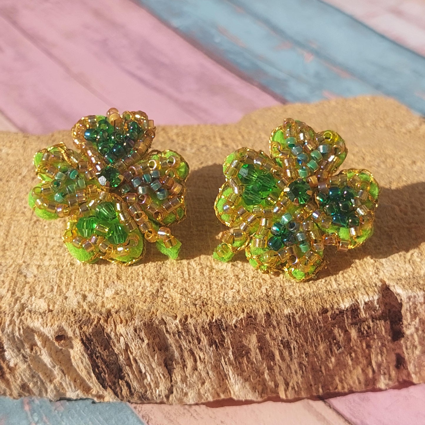 Handmade Felt Clover Jewelry Set with Beads - Unique Nature-Inspired Gift for Women