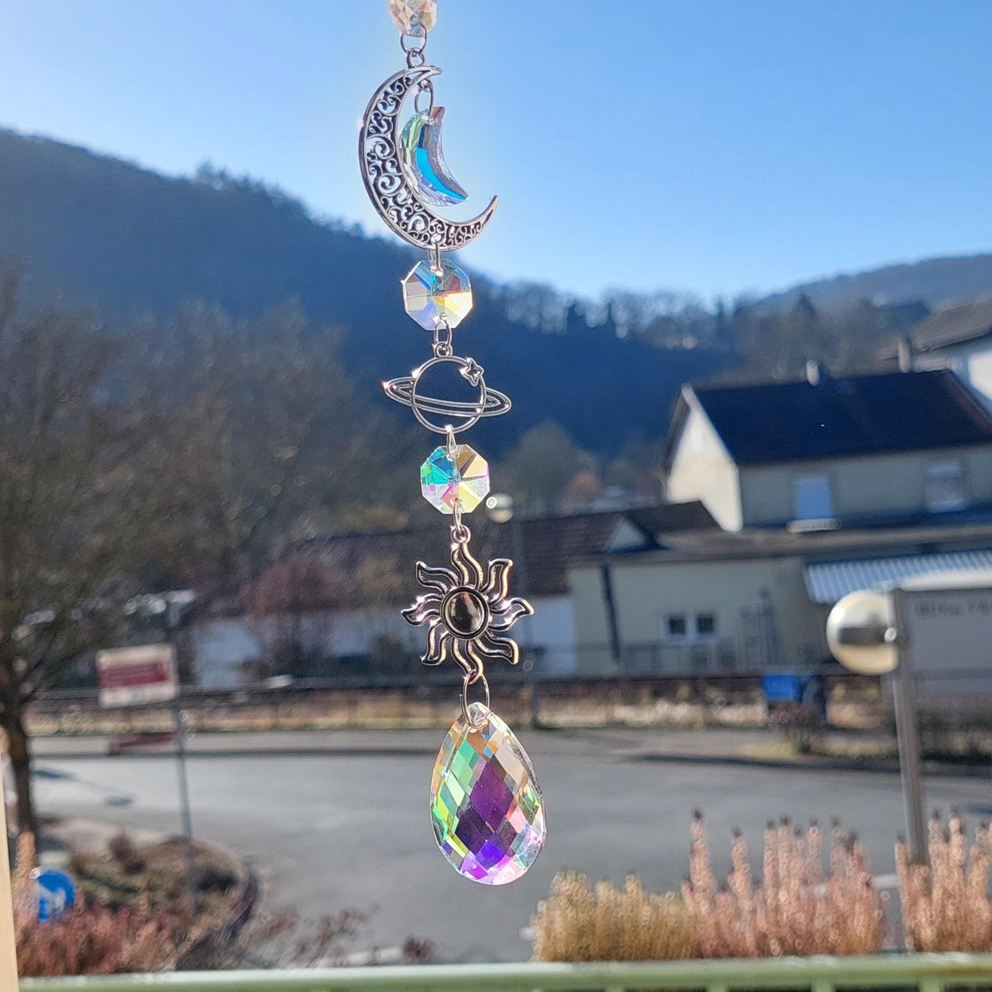 Kristall-Sonnenfänger mit Engelsflügeln – Elegante Garten- und Wohndekoration, einzigartiges Glaskunst-Geschenk, spirituelles Schutzengel-Prisma, handgefertigter Wandbehang