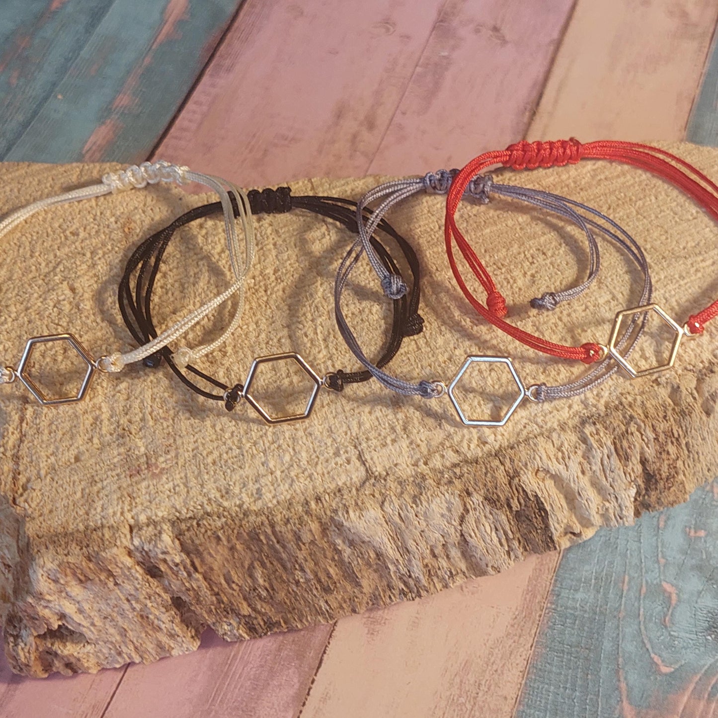 Adjustable Hexagon Macrame Bracelet – Minimalist Unisex Jewelry for Balance, Harmony & Nature-Inspired Gifts
