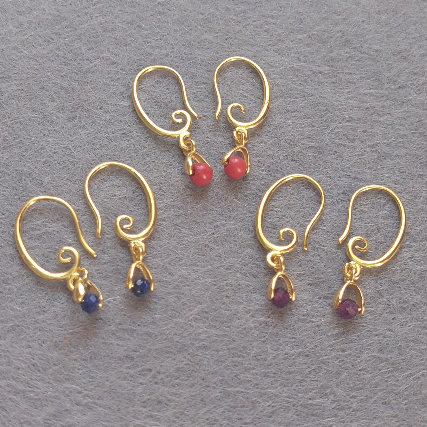 Gold Stainless Steel Earrings with Natural Gemstones – Lapis Lazuli, Amethyst, Coral | Handmade Dainty Jewelry Gift for Her