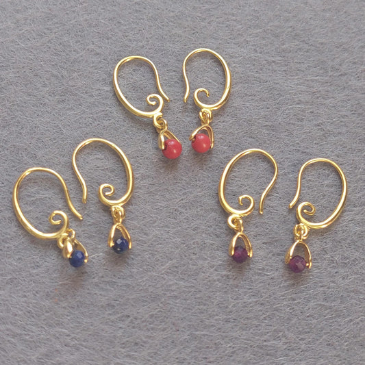 Gold Stainless Steel Earrings with Natural Gemstones – Lapis Lazuli, Amethyst, Coral | Handmade Dainty Jewelry Gift for Her
