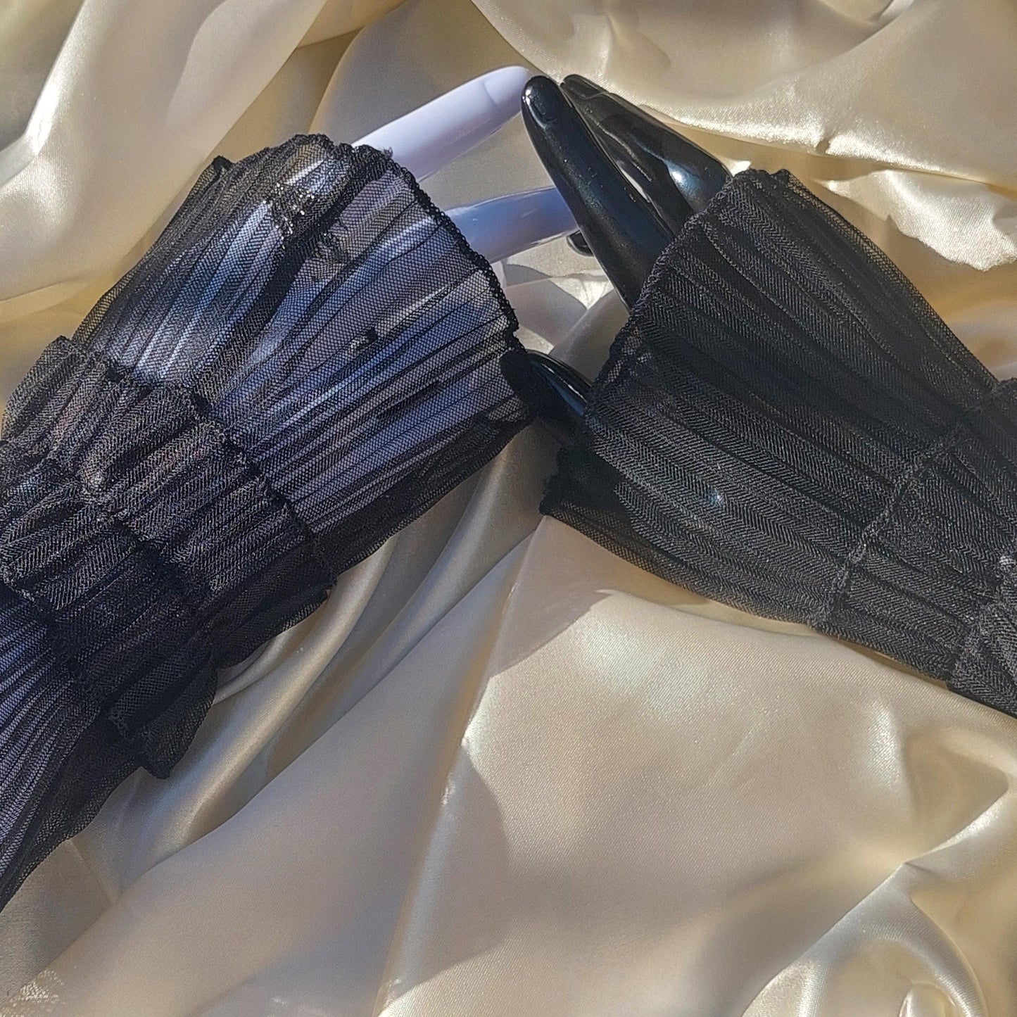 Black Lace Fingerless Gloves - Long Sheer Sleeves Evening Gloves for Women