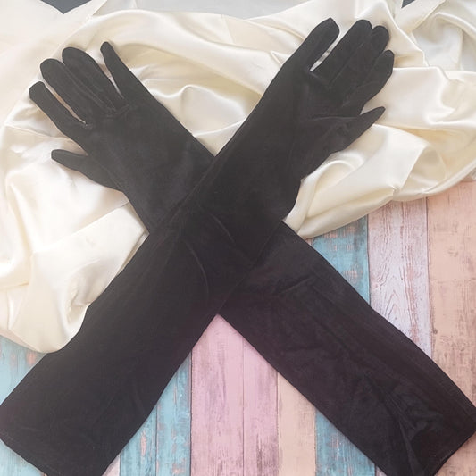 Elegant Black Velvet Opera Gloves – 53cm Long Retro Formal Evening Accessory for Women | Perfect for Party, Wedding & Special Occasions