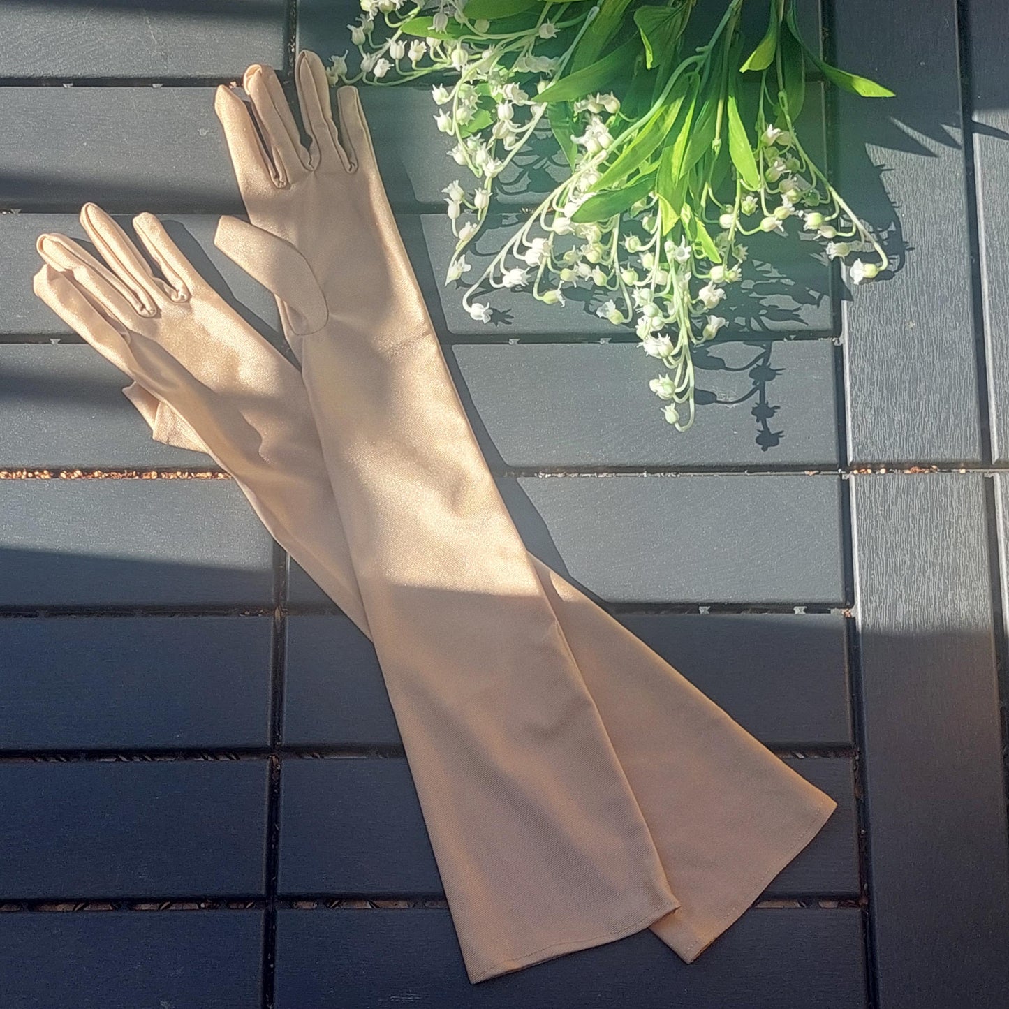 Long Satin Evening Gloves 52cm Opera Style - Black White Red Grey Beige
