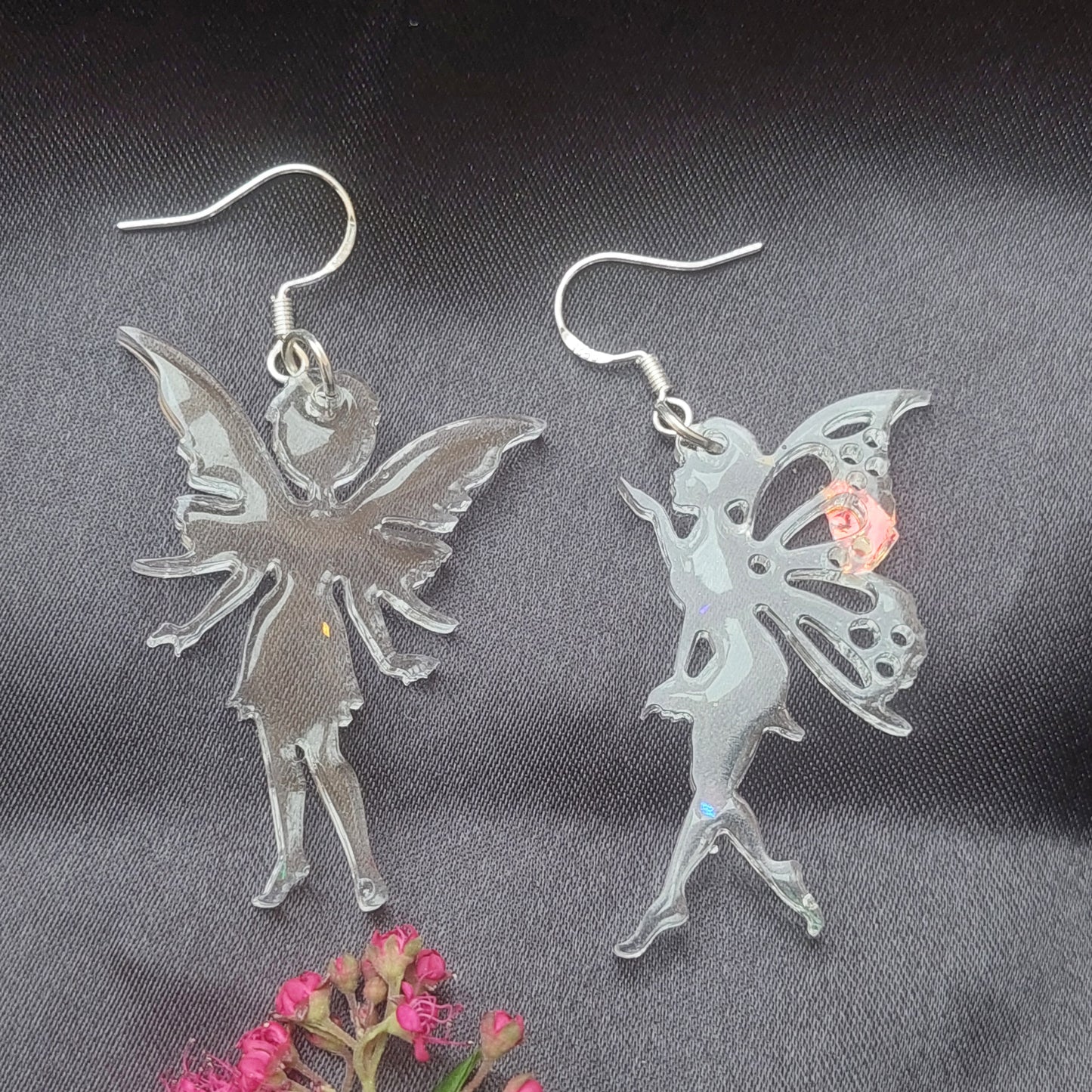 Asymmetrical Fantasy Earrings, Clear Resin, Fairies, Elves, Stars & Hearts, Gift Box