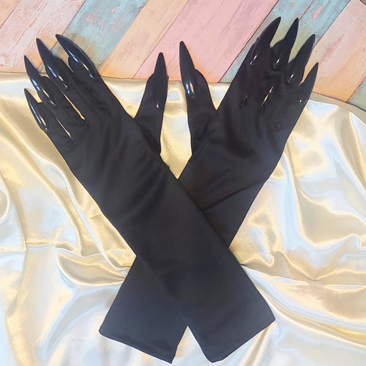 Black Claw Gloves with Long Nails – Gothic Vampire Witch Costume Accessory for Halloween, Parties & Cosplay