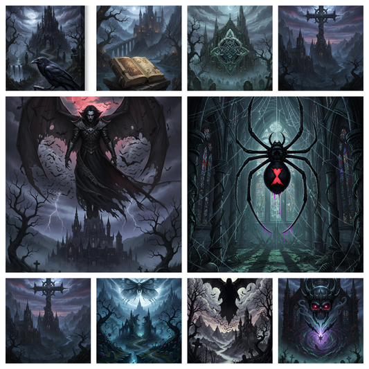 28 Gothic Dark Fantasy Backgrounds — Crosses, Vampires, Celtic Knots, Ravens, Magic Books, Full Moon Night | PNG | 3000×4000