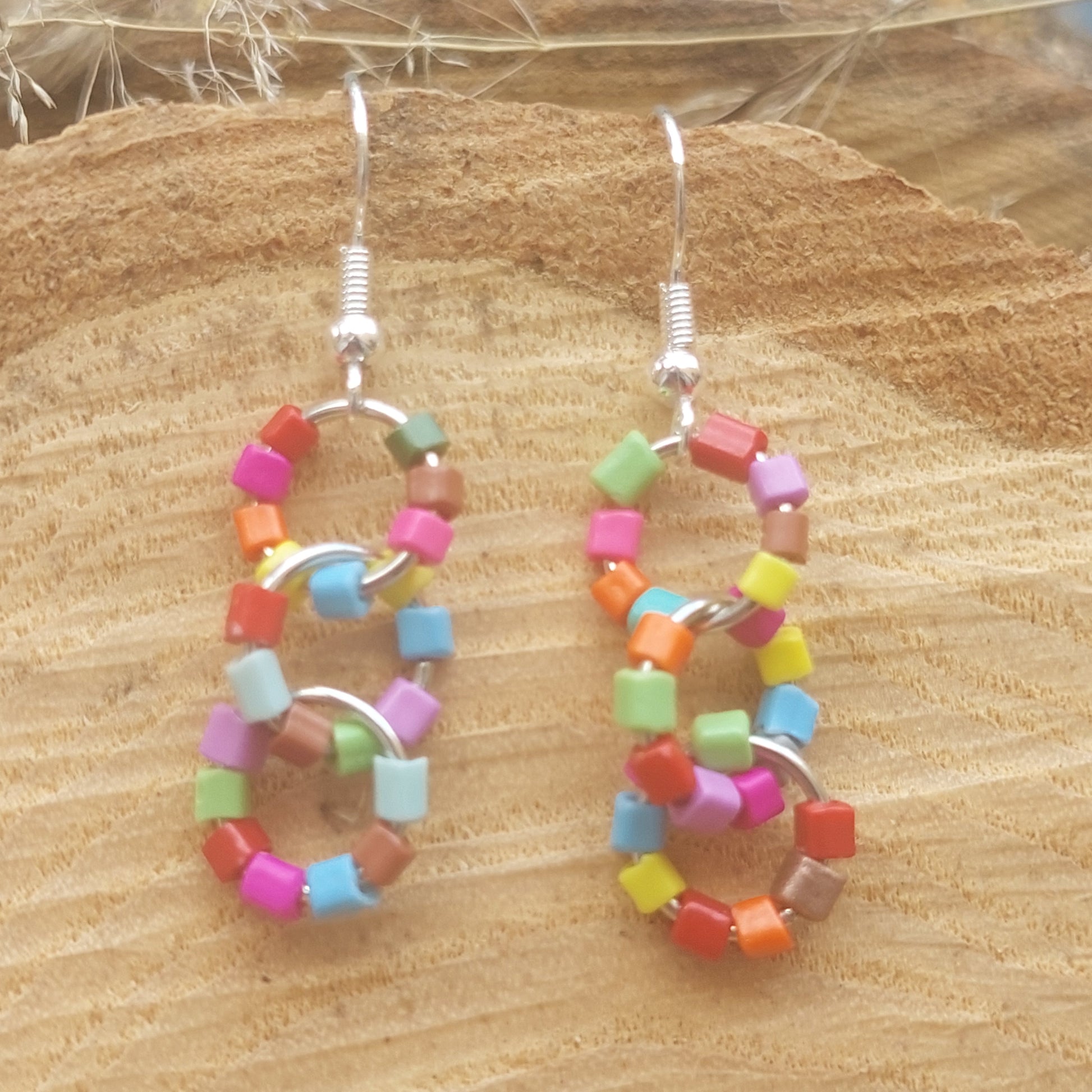 Colorful Beaded Earrings, Unique Jewelry Gift for Women