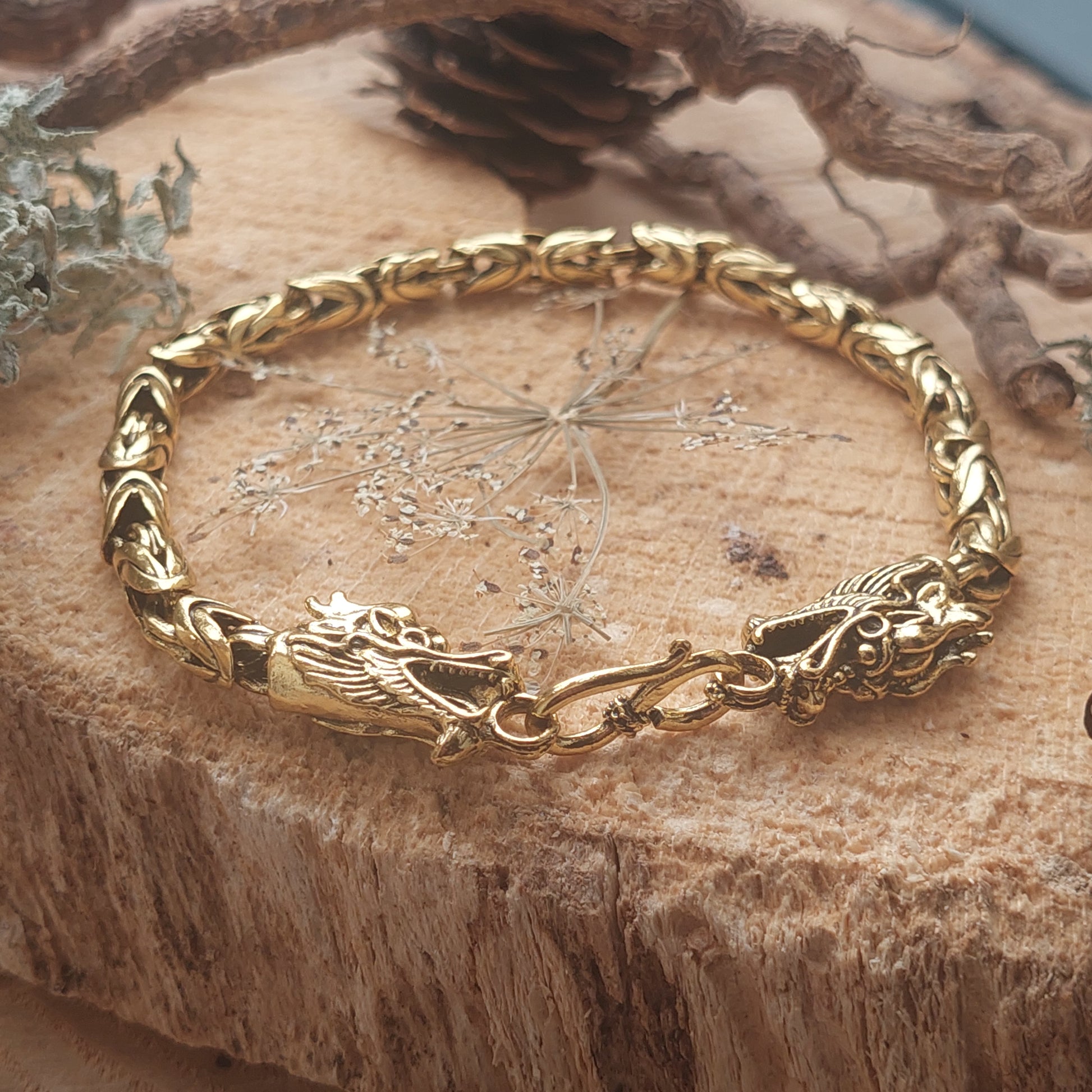 Dragon Jewelry Set, Gold, Silver Viking Bracelet, Earrings, Mythical Gift for Her, for Him