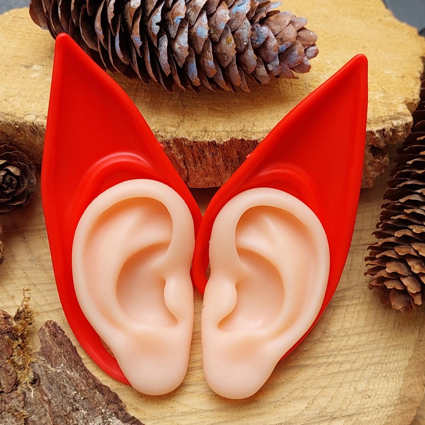 Silikon Elfenohren ohne Piercing, Rote Pixie Ohren für Cosplay, Halloween, Fantasy Kostüm, Geschenk für Sie Ihn Elfen Party Zubehör