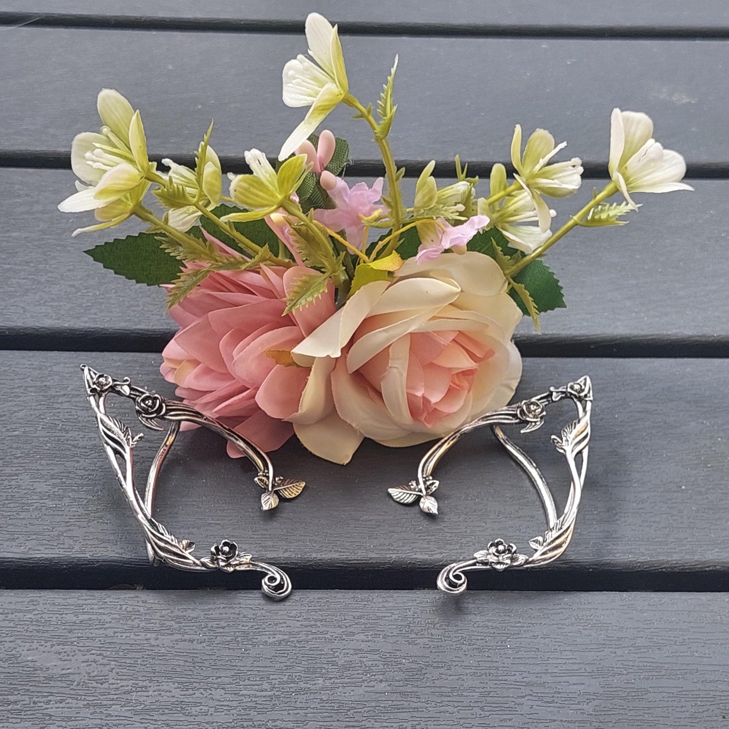 Elven Fairy Set, Floral Hair Comb, Elven Fairy Ear Cuffs, Gift for Her