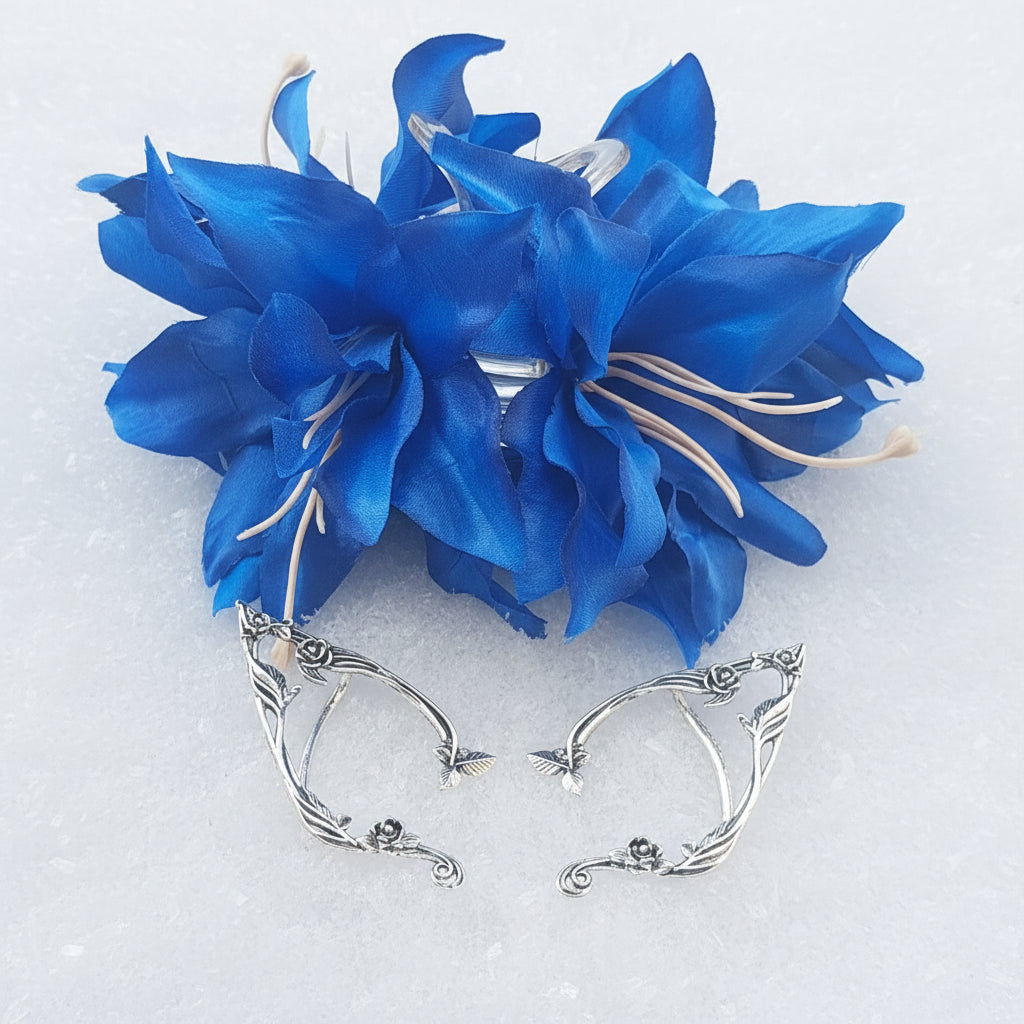 Elven Fairy Set, Flower Hair Claw Clip, Elven Fairy Ear Cuffs, Gift