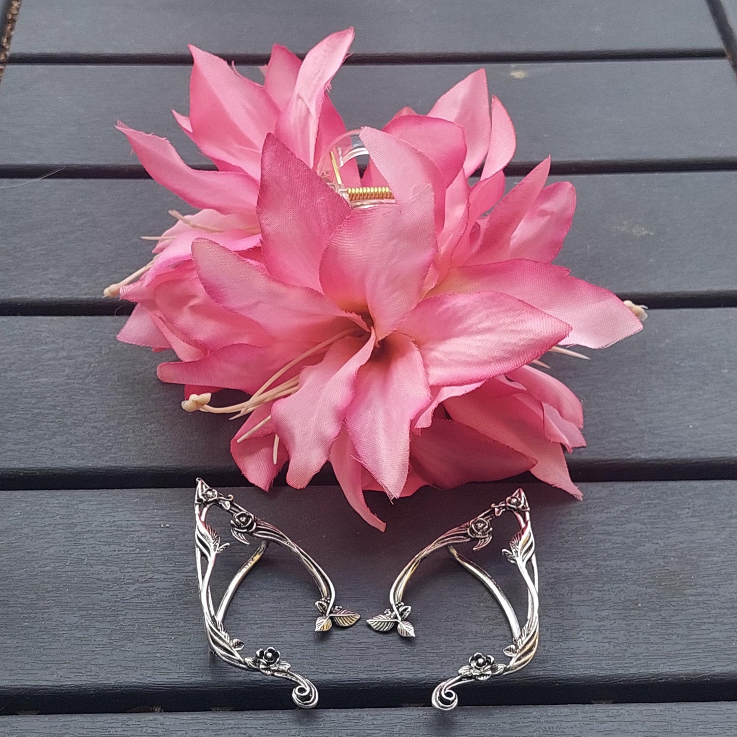 Elven Fairy Set, Flower Hair Claw Clip, Elven Fairy Ear Cuffs, Gift