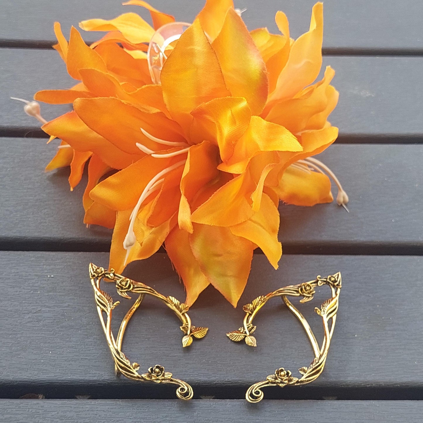 Elven Fairy Set, Flower Hair Claw Clip, Elven Fairy Ear Cuffs, Gift