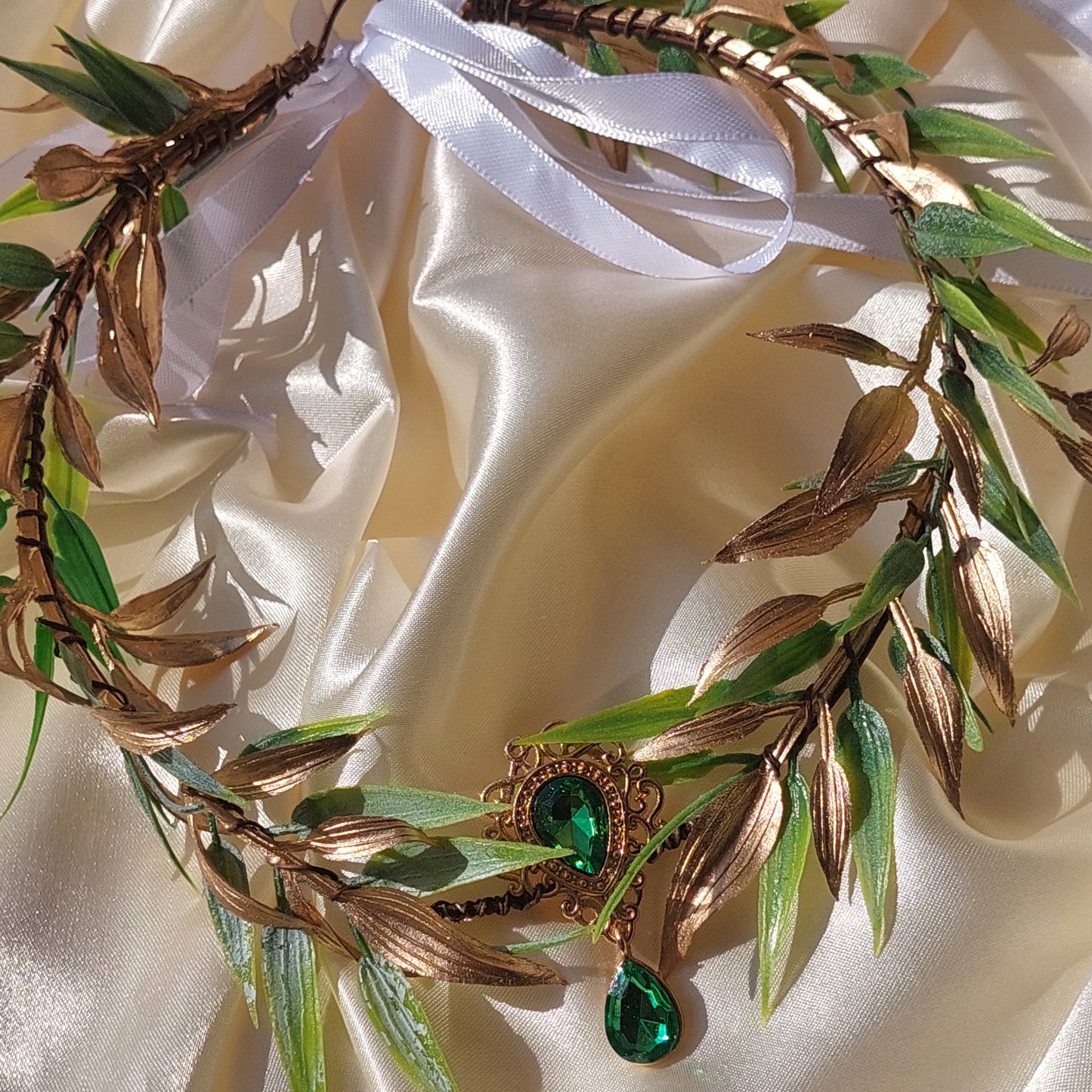 Elven Flower Crown with Crystals, Fairy Fantasy Cosplay Headpiece, Gift for Her