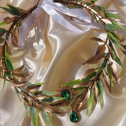 Elven Flower Crown with Crystals, Fairy Fantasy Cosplay Headpiece, Gift for Her