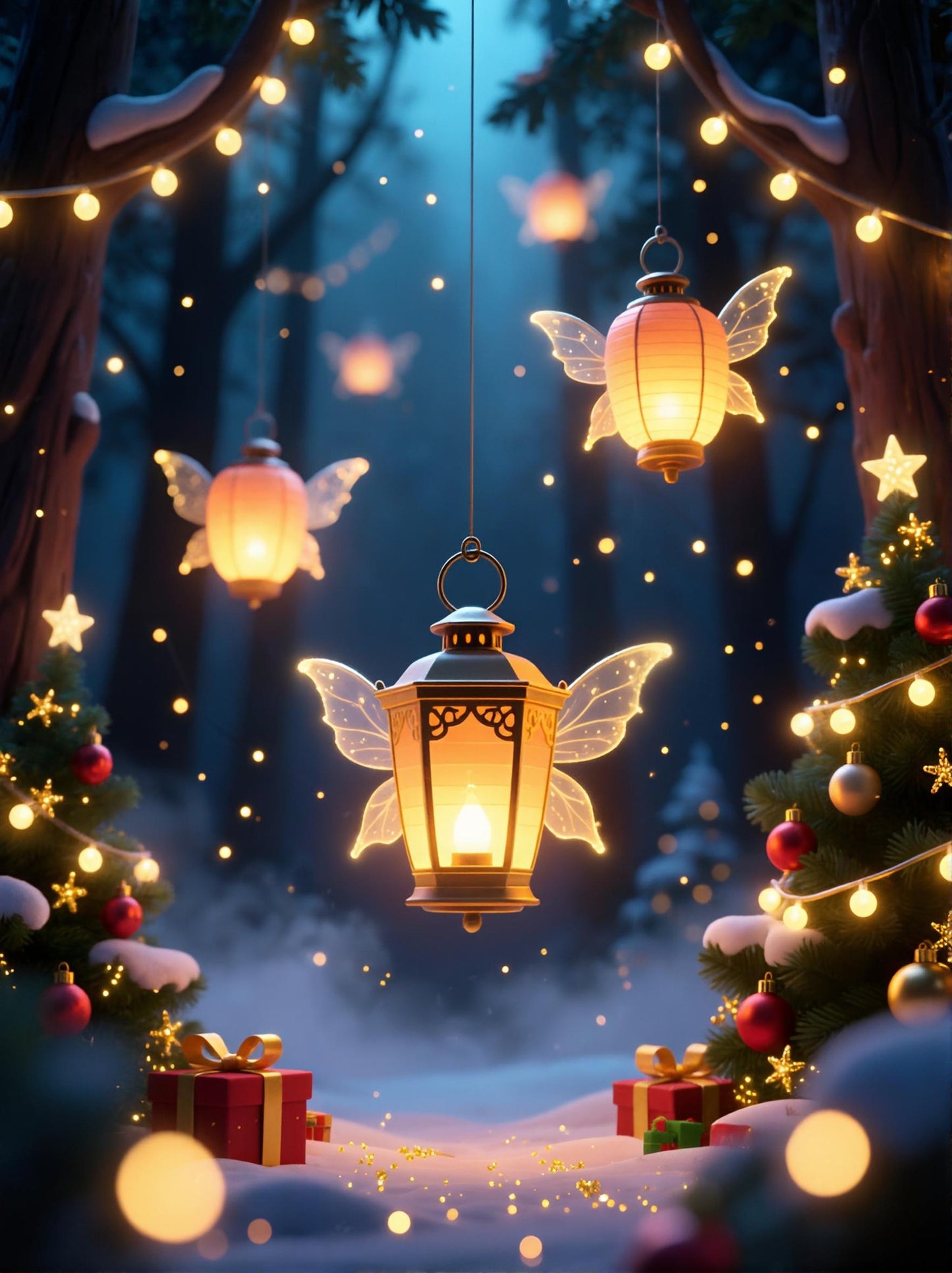 Märchenhafter Weihnachtswald – Vintage-Magie-Hintergrundset (17 Bilder, ZIP) | Fantasievolle Weihnachtstapeten