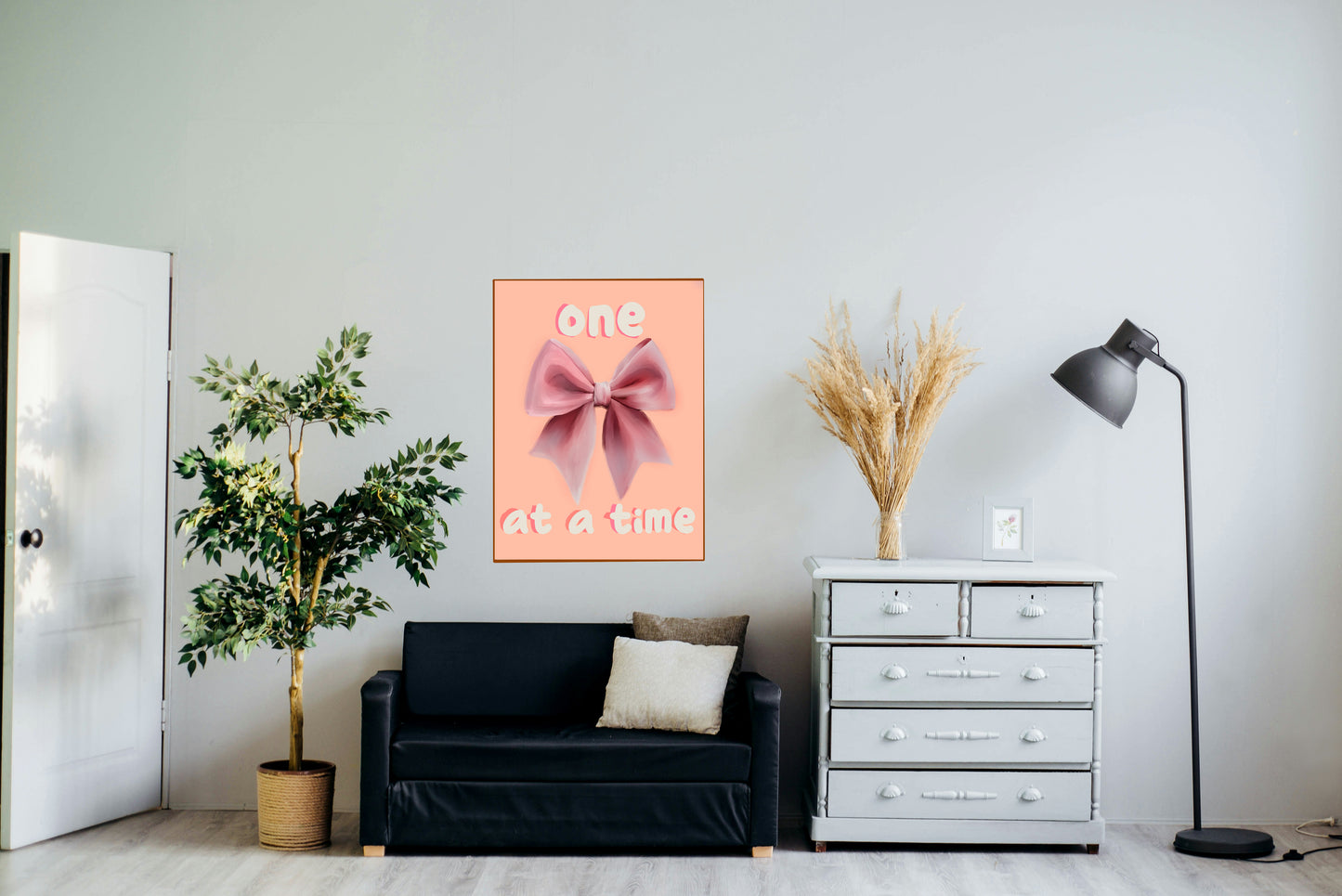 Wandposter mit verspielter rosa Schleife – Digitaler Download für Schlafzimmer, Kinderzimmer oder als Geschenk für Frauen