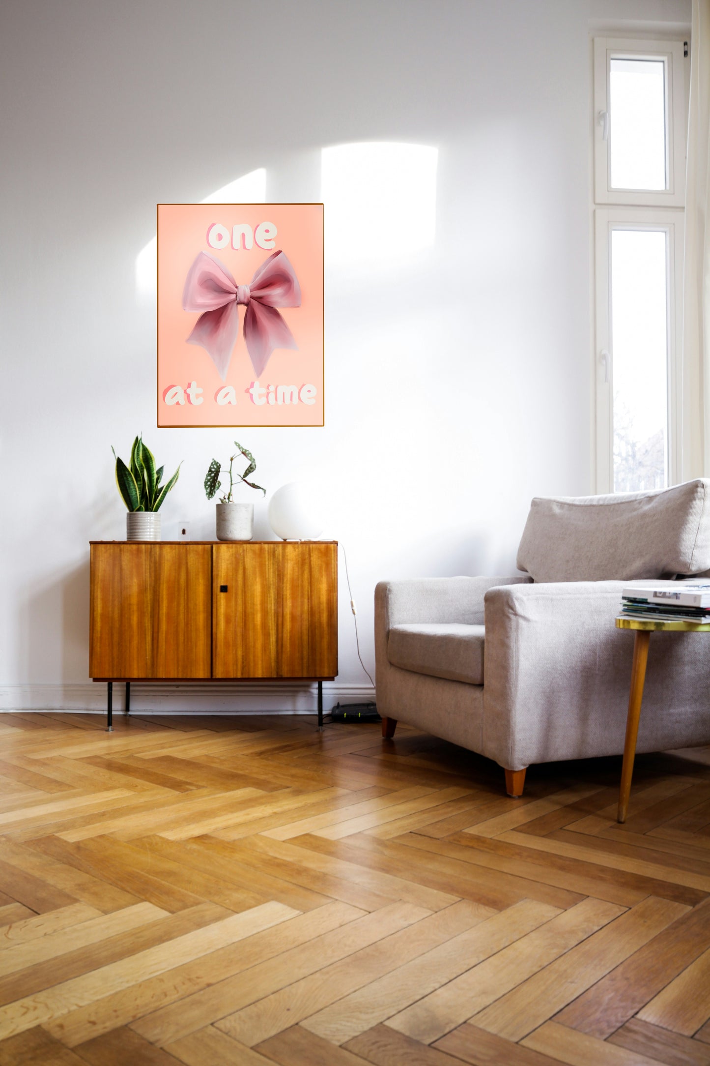 Wandposter mit verspielter rosa Schleife – Digitaler Download für Schlafzimmer, Kinderzimmer oder als Geschenk für Frauen