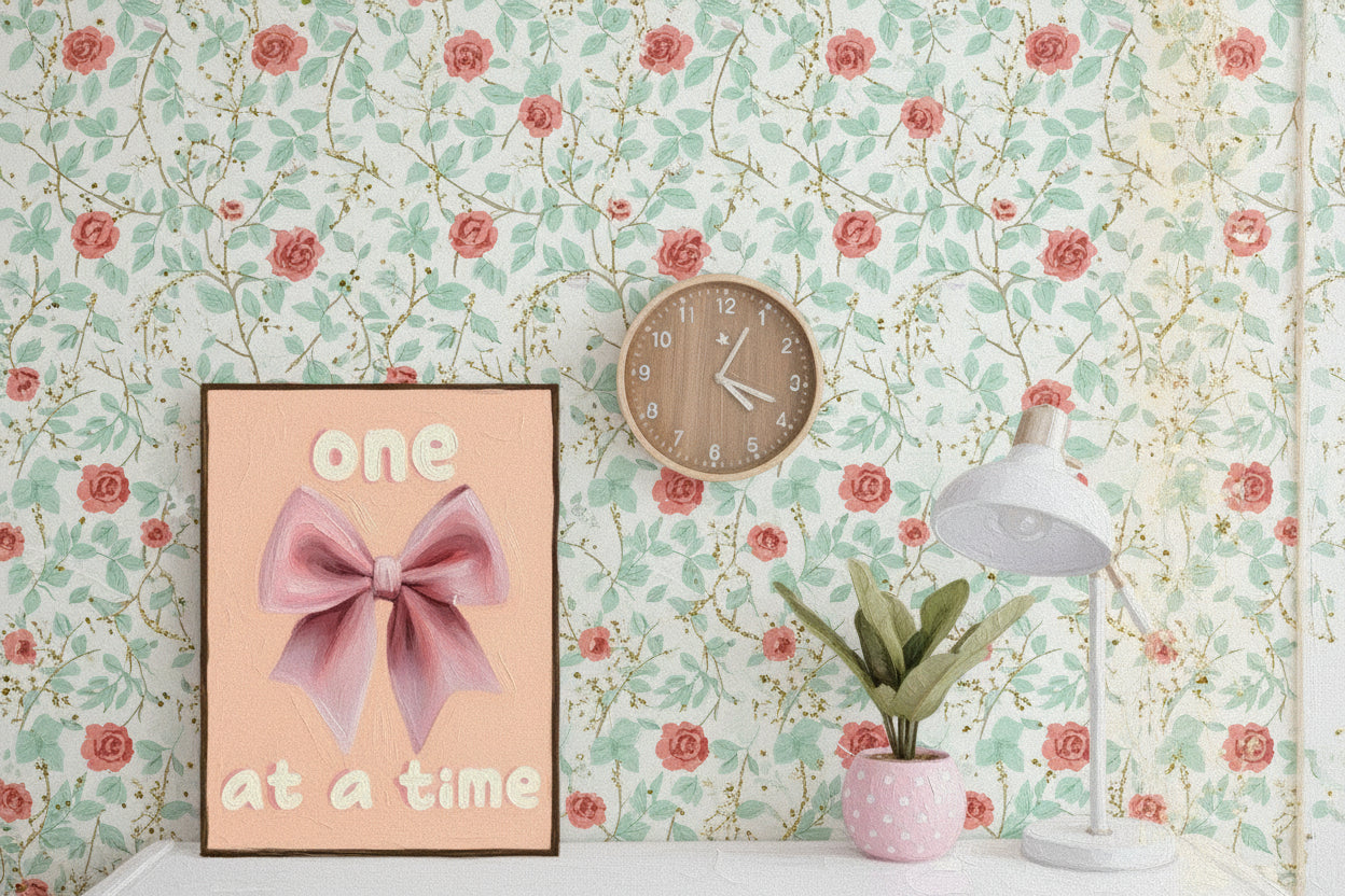 Wandposter mit verspielter rosa Schleife – Digitaler Download für Schlafzimmer, Kinderzimmer oder als Geschenk für Frauen
