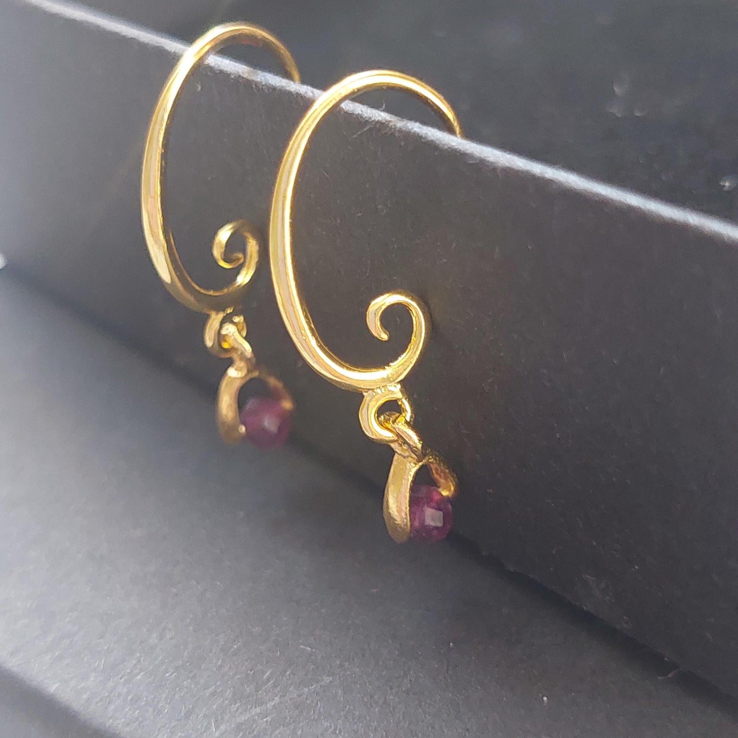 Gold Earrings with Natural Gemstones, Lapis Lazuli, Amethyst, Coral, Handmade Jewelry, Unique Handmade Gift for Her