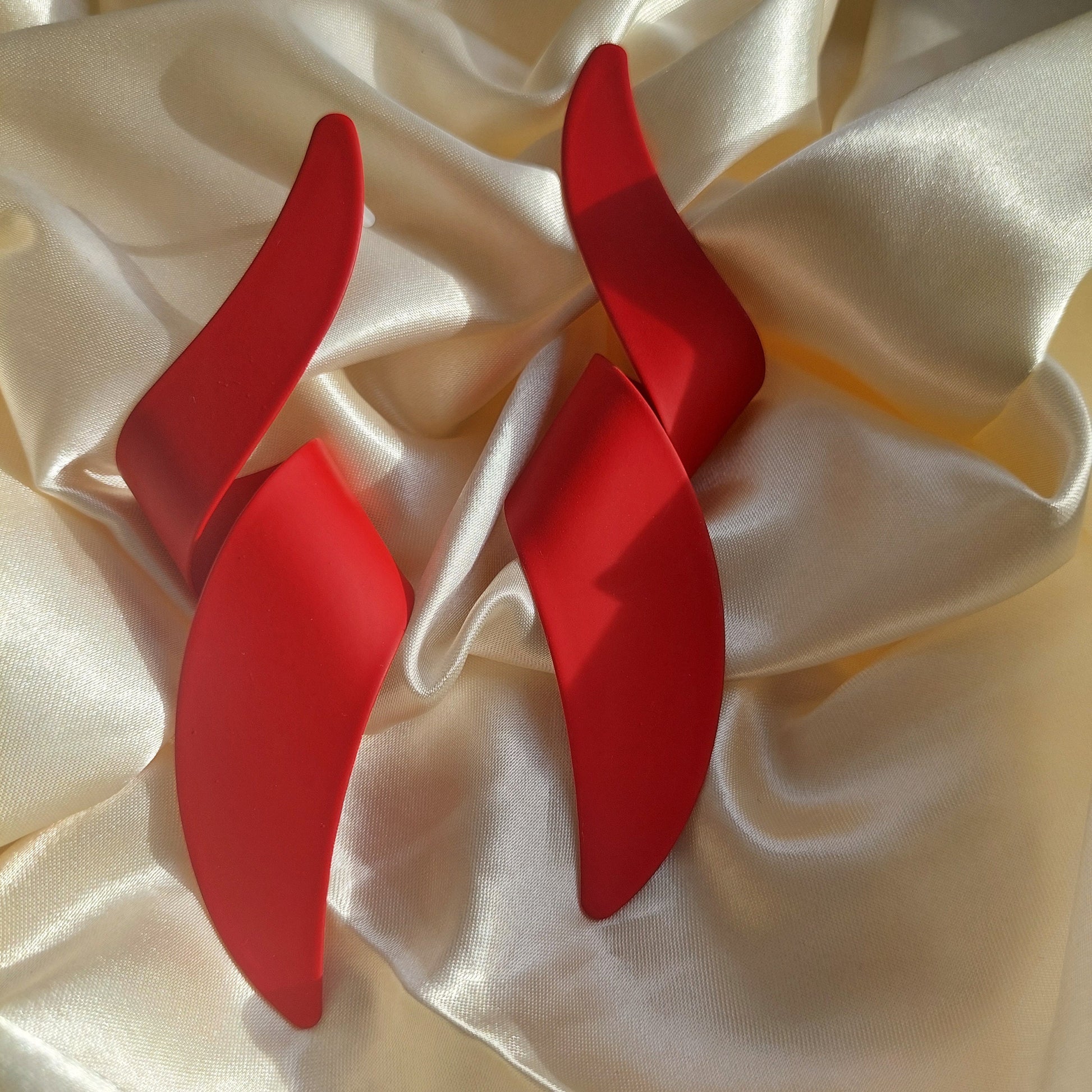 Voluminous Gold Statement Earrings, Red Lightning Bolt Dangle, Stylish Gothic Jewelry, Gift for Her