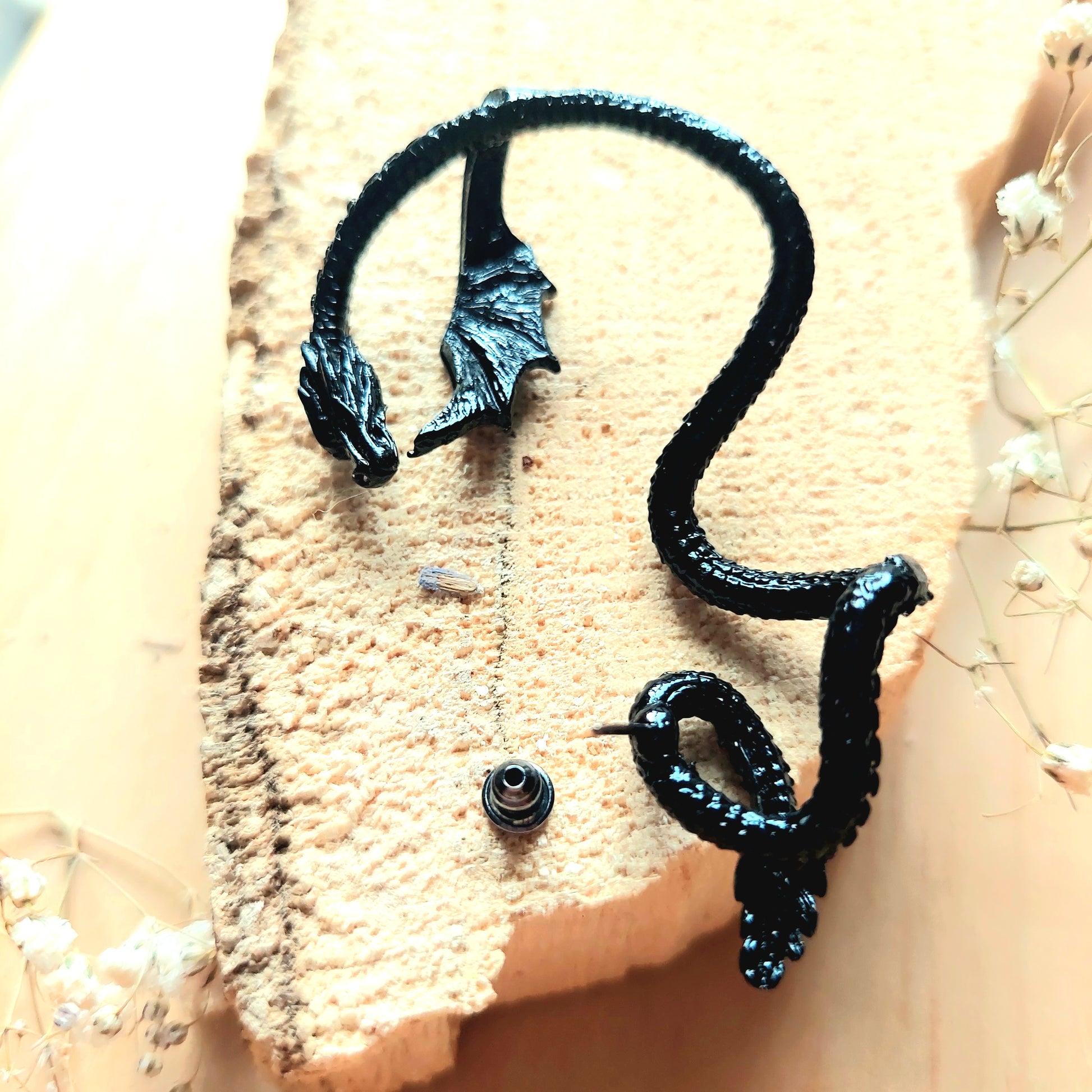 Gothic Dragon Ear Cuff Set, Gold, Silver, Black Fantasy Jewelry for Men, Women, Gothic Gift 
