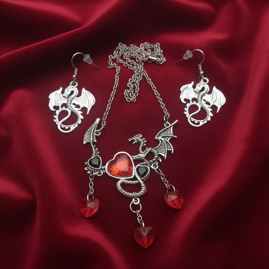 Gothic Dragon, Snake Jewelry Set, Statement Necklace, Earrings | Unique Gift for Her