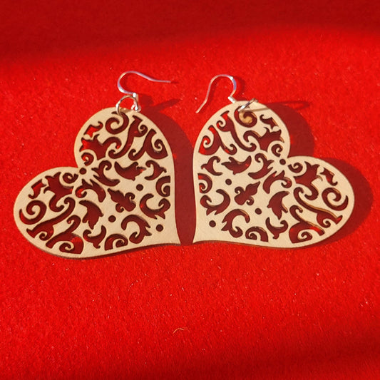 Handcrafted Earrings Wooden Heart Earrings, Eco-Friendly Gift for Her