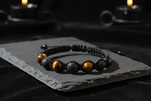 Macrame Bracelet for Men, Tiger’s Eye, Lava Stone, Unique Handmade Gift