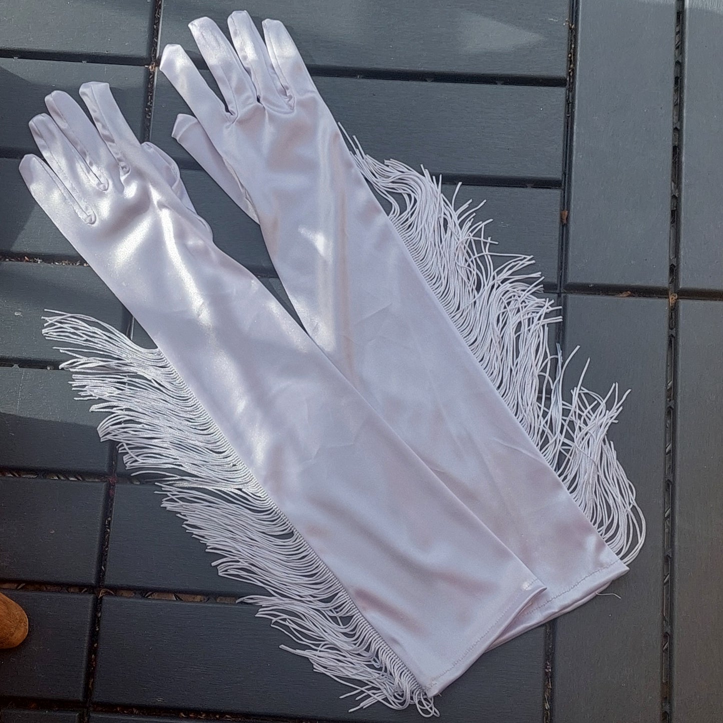 Long gloves with fringe - wedding evening gloves in a gift box