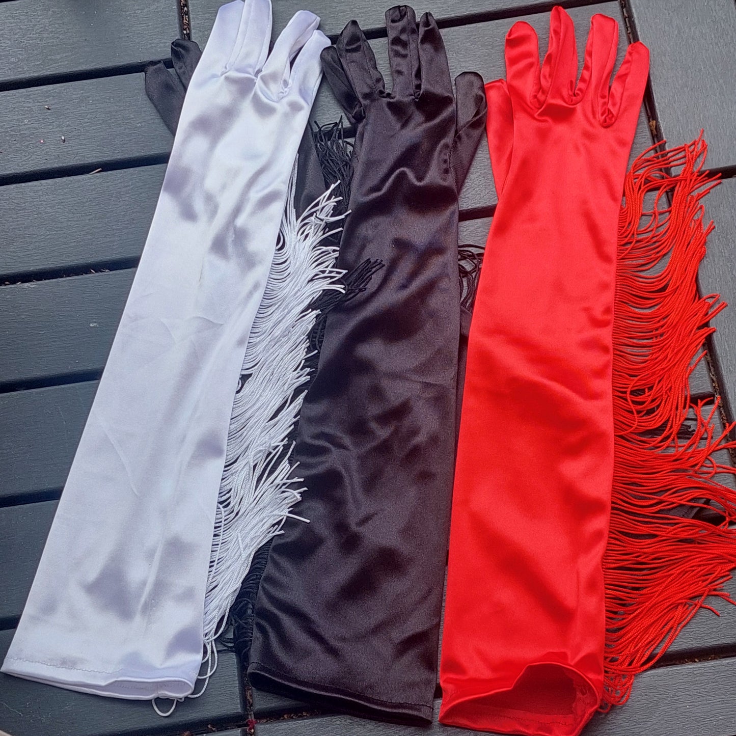 Long gloves with fringe - wedding evening gloves in a gift box