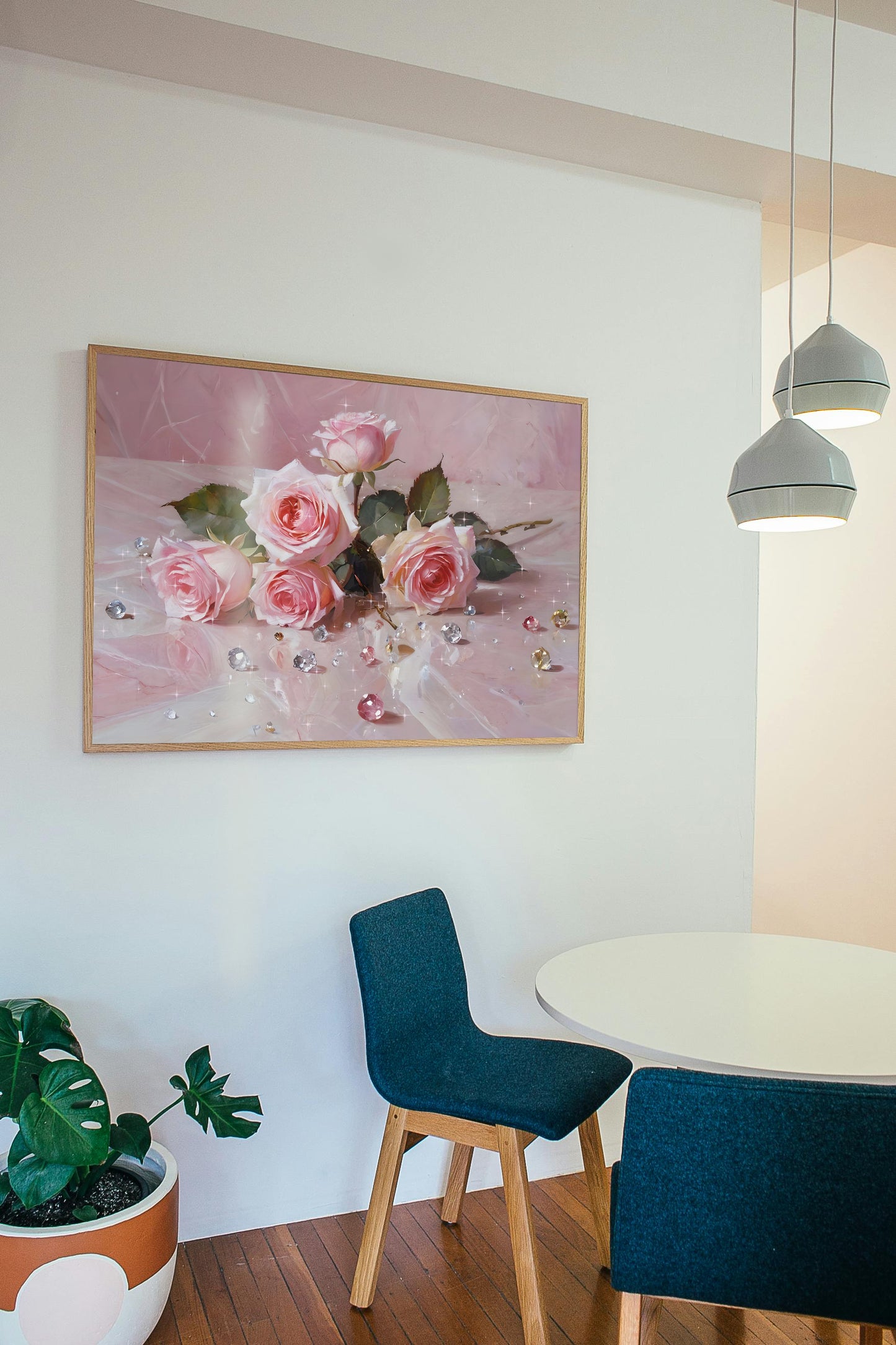 Wandposter mit kräftiger rosa Rose – Ästhetischer floraler Digitaldruck für Wohnzimmer, Schlafzimmer &amp; Wohnung | Sofort-Download