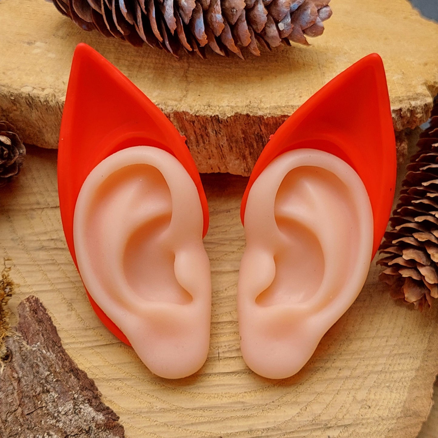 Silikon Elfenohren ohne Piercing, Rote Pixie Ohren für Cosplay, Halloween, Fantasy Kostüm, Geschenk für Sie Ihn Elfen Party Zubehör