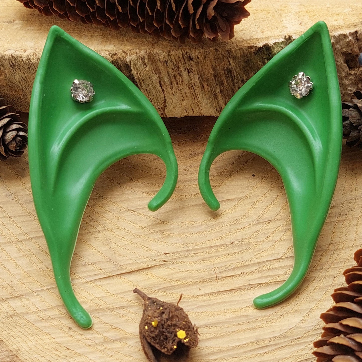 Silikon Elfenohren ohne Piercing, Grüne Pixie Ohren für Cosplay, Halloween, Fantasy Kostüm,Geschenk für Sie Ihn Elfen Party Zubehör