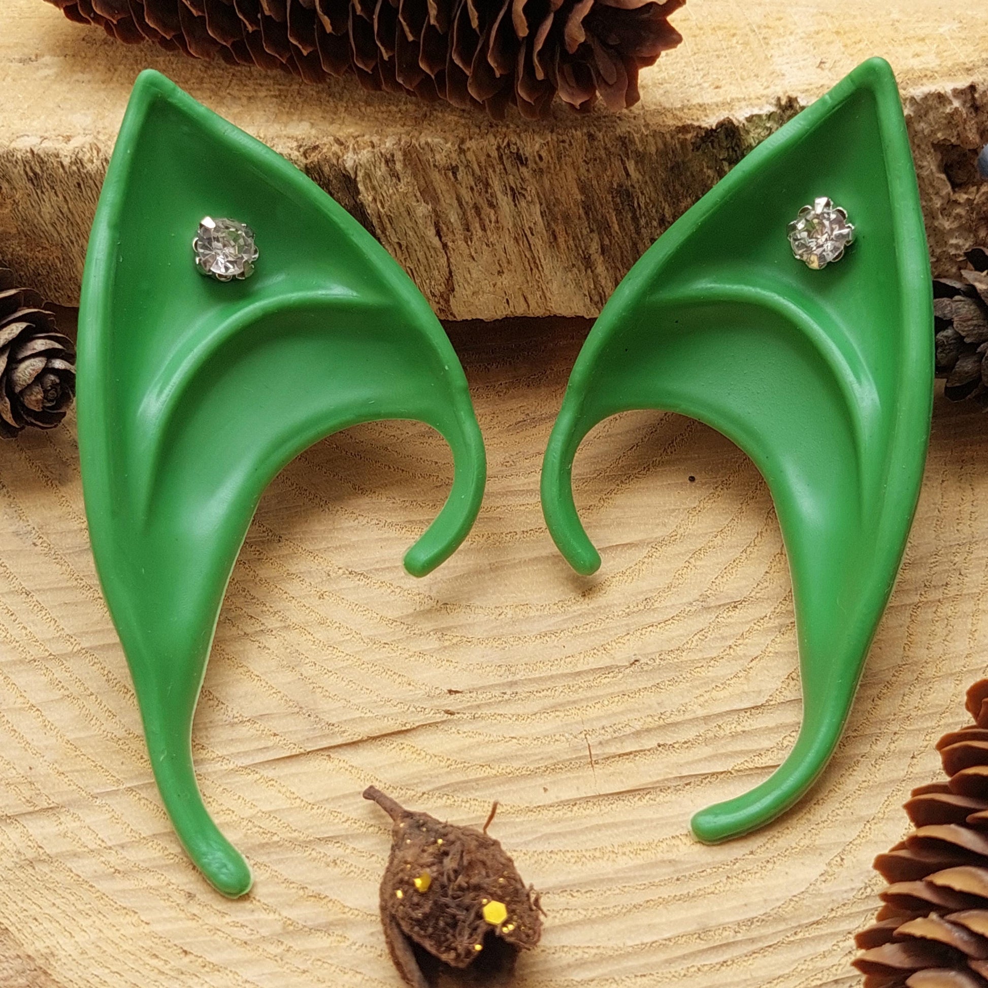 Silikon Elfenohren ohne Piercing, Grüne Pixie Ohren für Cosplay, Halloween, Fantasy Kostüm,Geschenk für Sie Ihn Elfen Party Zubehör