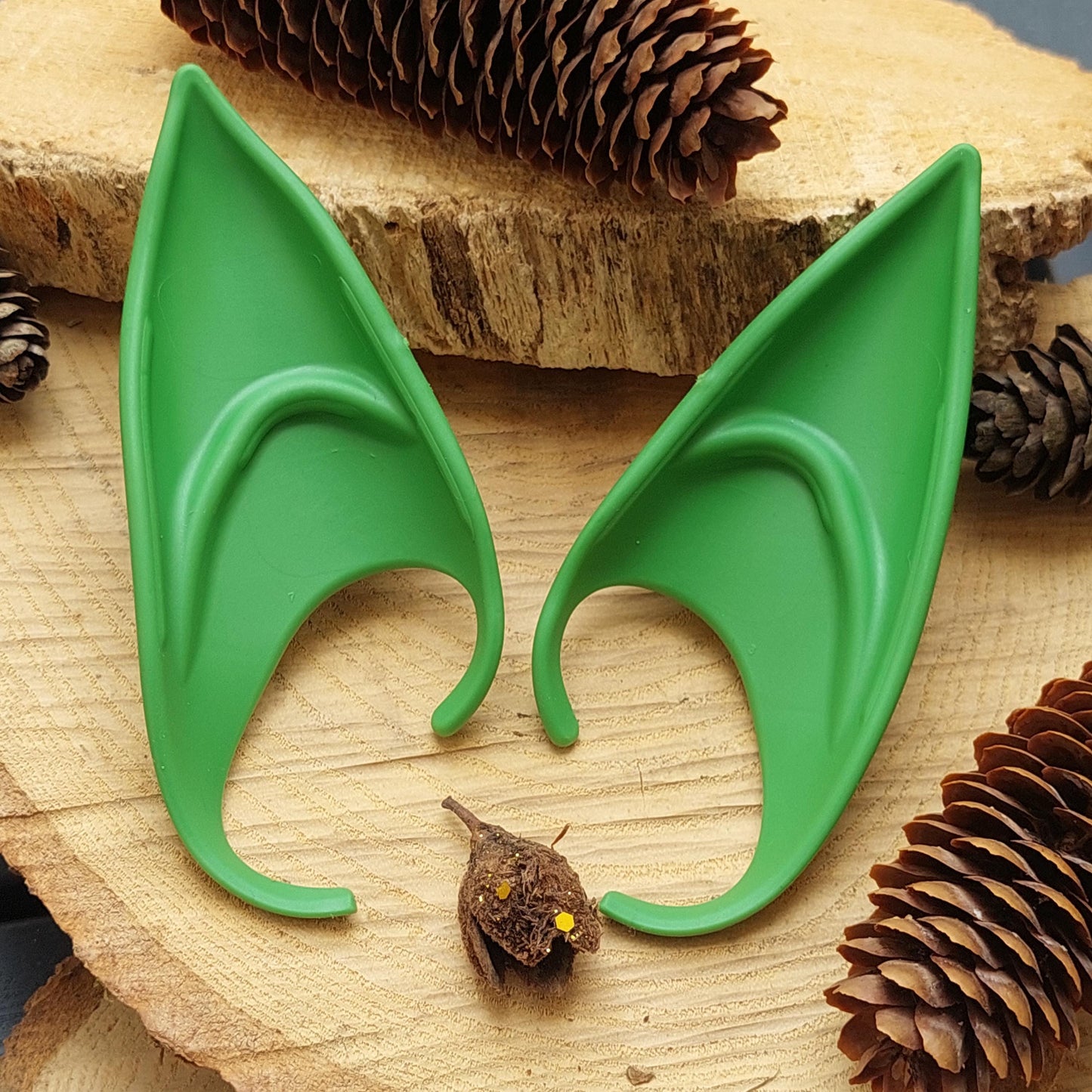 Silikon Elfenohren ohne Piercing, Grüne Pixie Ohren für Cosplay, Halloween, Fantasy Kostüm,Geschenk für Sie Ihn Elfen Party Zubehör