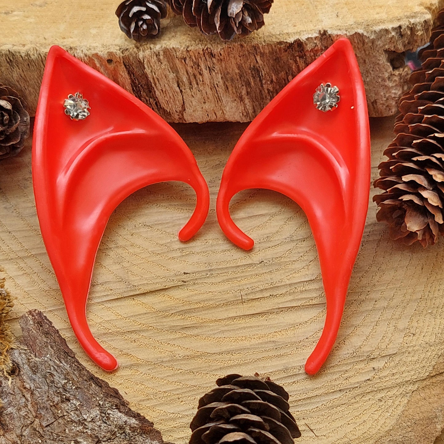 Silikon Elfenohren ohne Piercing, Rote Pixie Ohren für Cosplay, Halloween, Fantasy Kostüm, Geschenk für Sie Ihn Elfen Party Zubehör