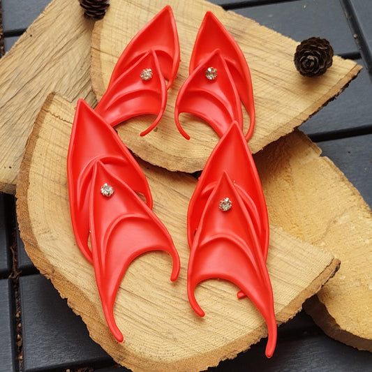 Silikon Elfenohren ohne Piercing, Rote Pixie Ohren für Cosplay, Halloween, Fantasy Kostüm, Geschenk für Sie Ihn Elfen Party Zubehör