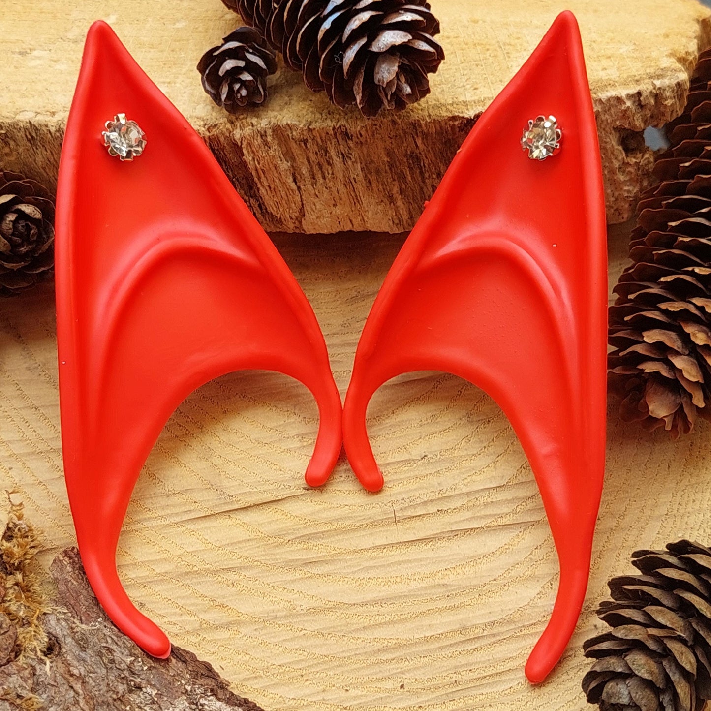 Silikon Elfenohren ohne Piercing, Rote Pixie Ohren für Cosplay, Halloween, Fantasy Kostüm, Geschenk für Sie Ihn Elfen Party Zubehör