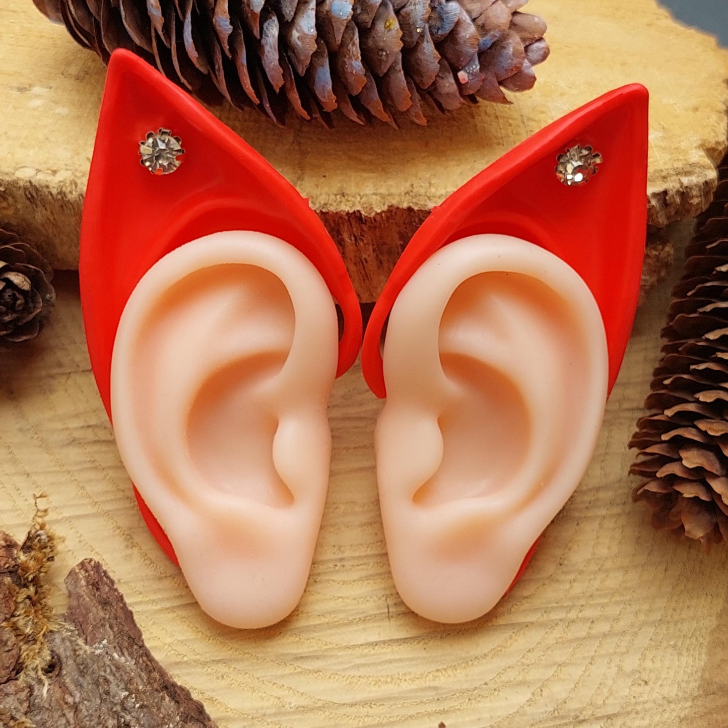 Silikon Elfenohren ohne Piercing, Rote Pixie Ohren für Cosplay, Halloween, Fantasy Kostüm, Geschenk für Sie Ihn Elfen Party Zubehör