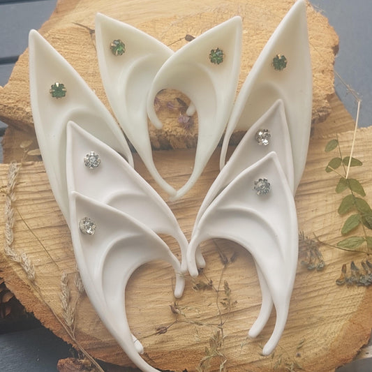 Silikon Elfenohren ohne Piercing, Weiß Pixie Ohren für Cosplay Weinachten, Fantasy Kostüm, Geschenk für Sie Ihn Elfen Party Zubehör