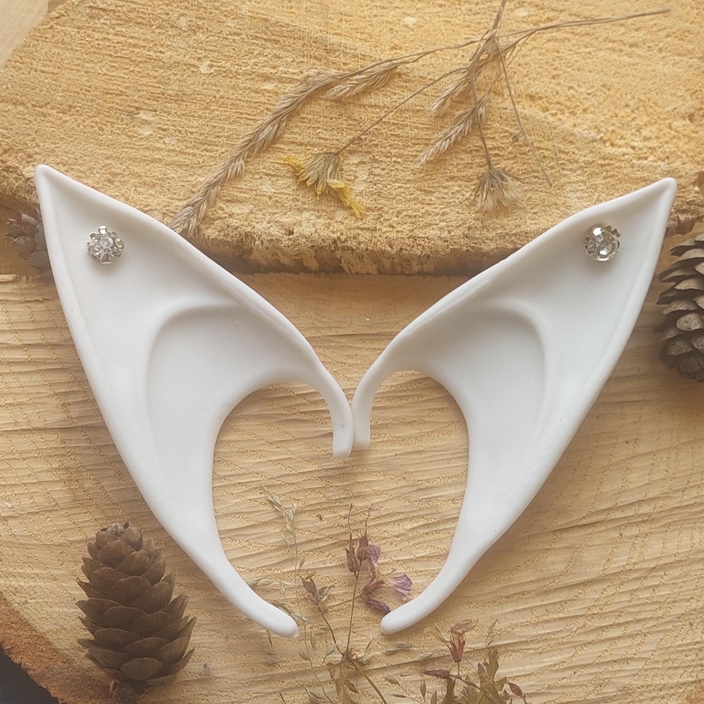 Silikon Elfenohren ohne Piercing, Weiß Pixie Ohren für Cosplay Weinachten, Fantasy Kostüm, Geschenk für Sie Ihn Elfen Party Zubehör
