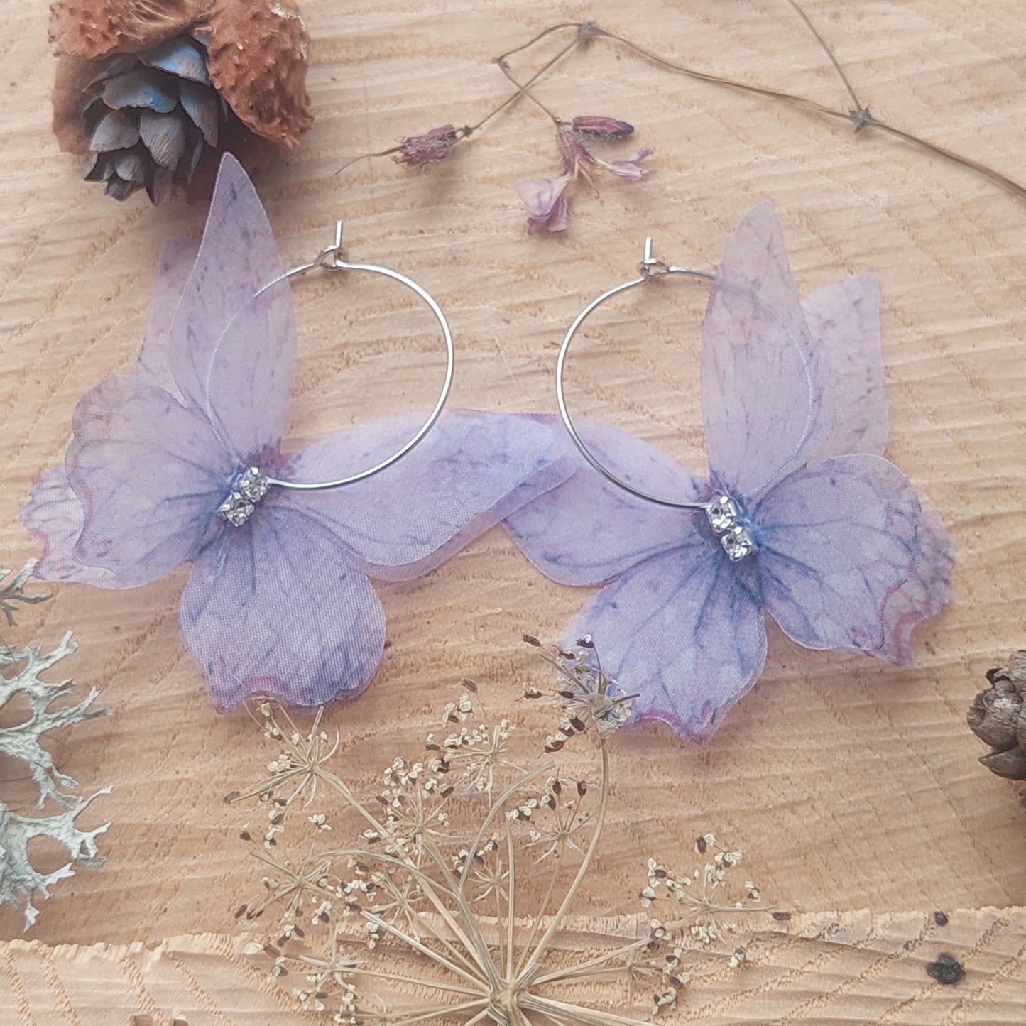 Silk Butterfly Hoop Earrings – Lightweight Fantasy Fairy Jewelry | Handmade
