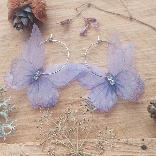 Silk Butterfly Hoop Earrings – Lightweight Fantasy Fairy Jewelry | Handmade