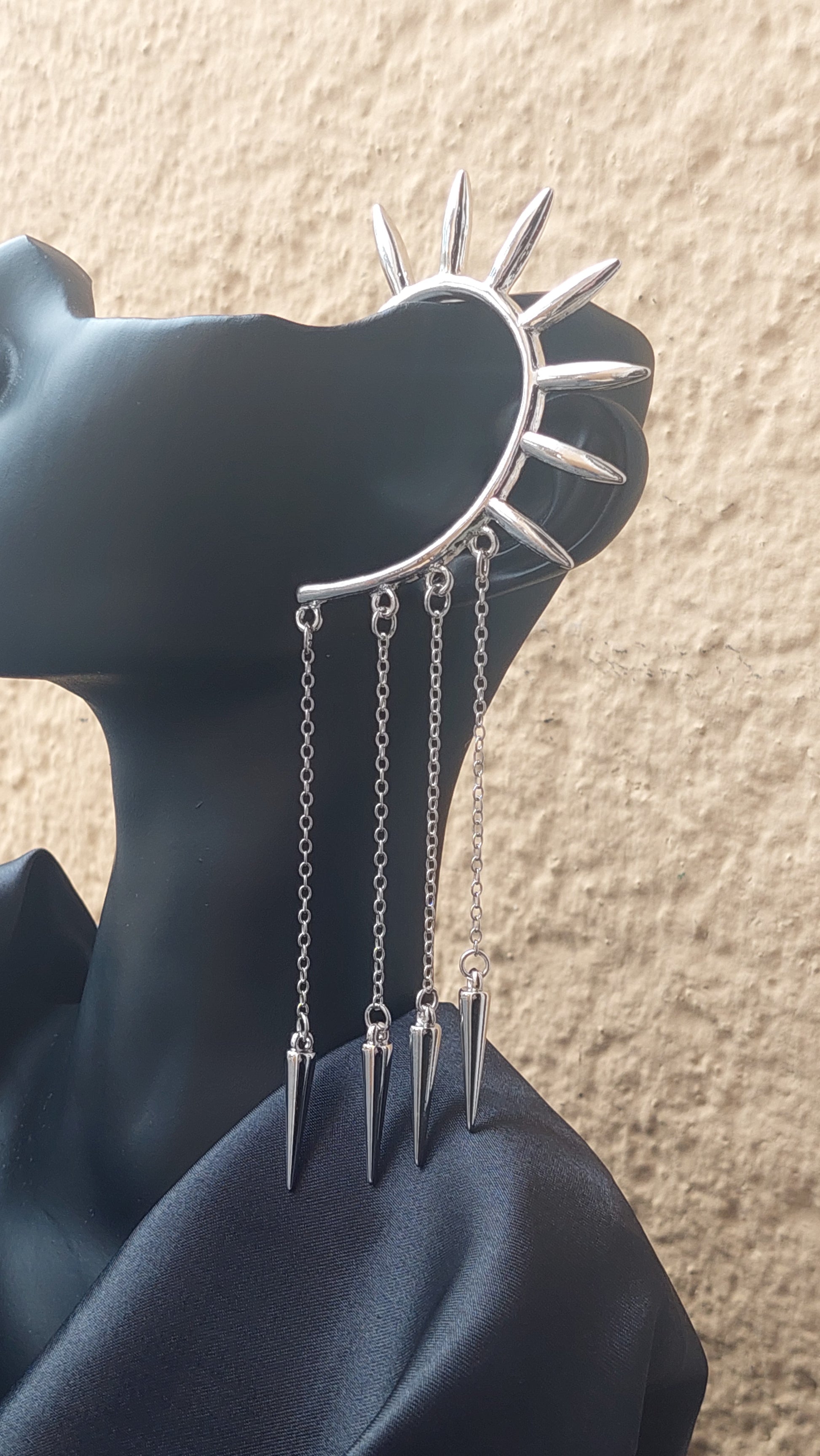 Silver Elf Ear Cuffs Spike Chain Ear Cuff, Punk Gothic No-Piercing Statement Earring Gift